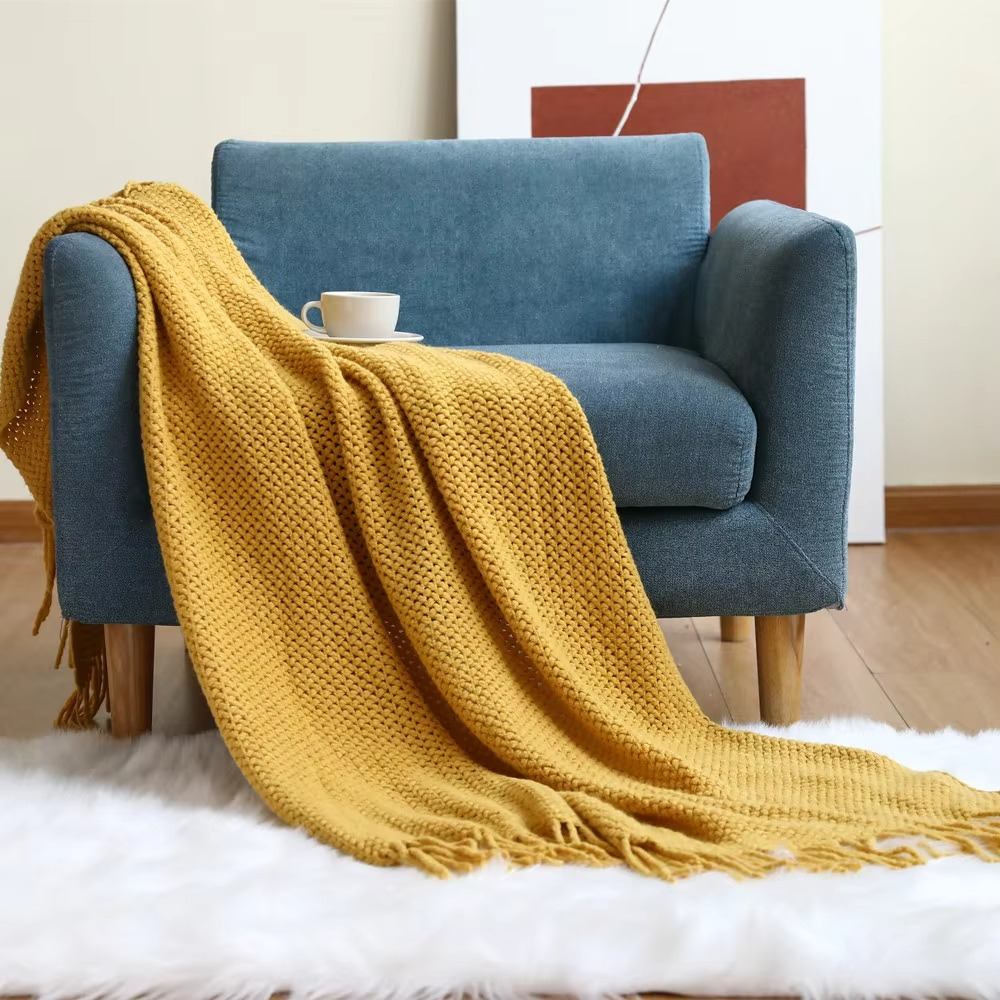 Ashlen Knit Throw Blanket – Soft Textured Acrylic Large Sofa Bed Couch Living Room Bedroom Decor