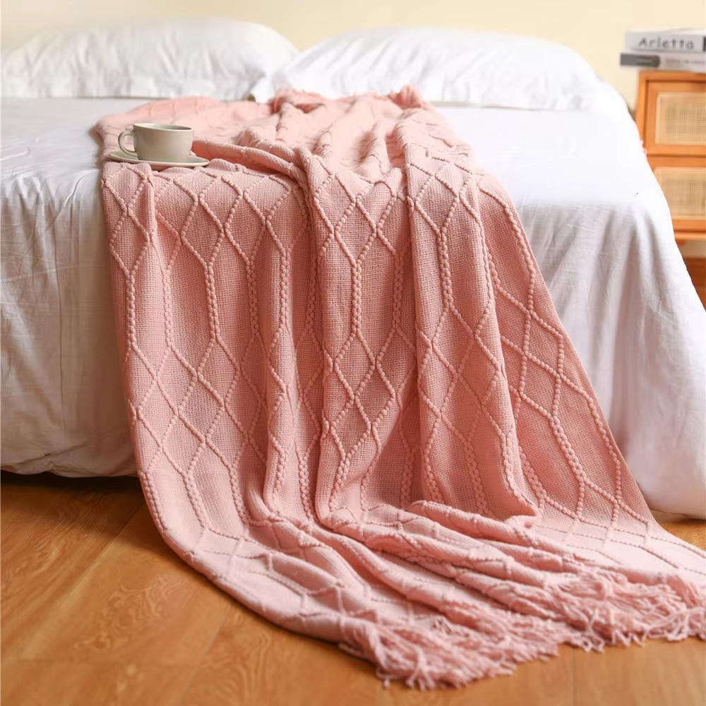 Ashlen Knit Throw Blanket – Soft Textured Acrylic Large Sofa Bed Couch Living Room Bedroom Decor
