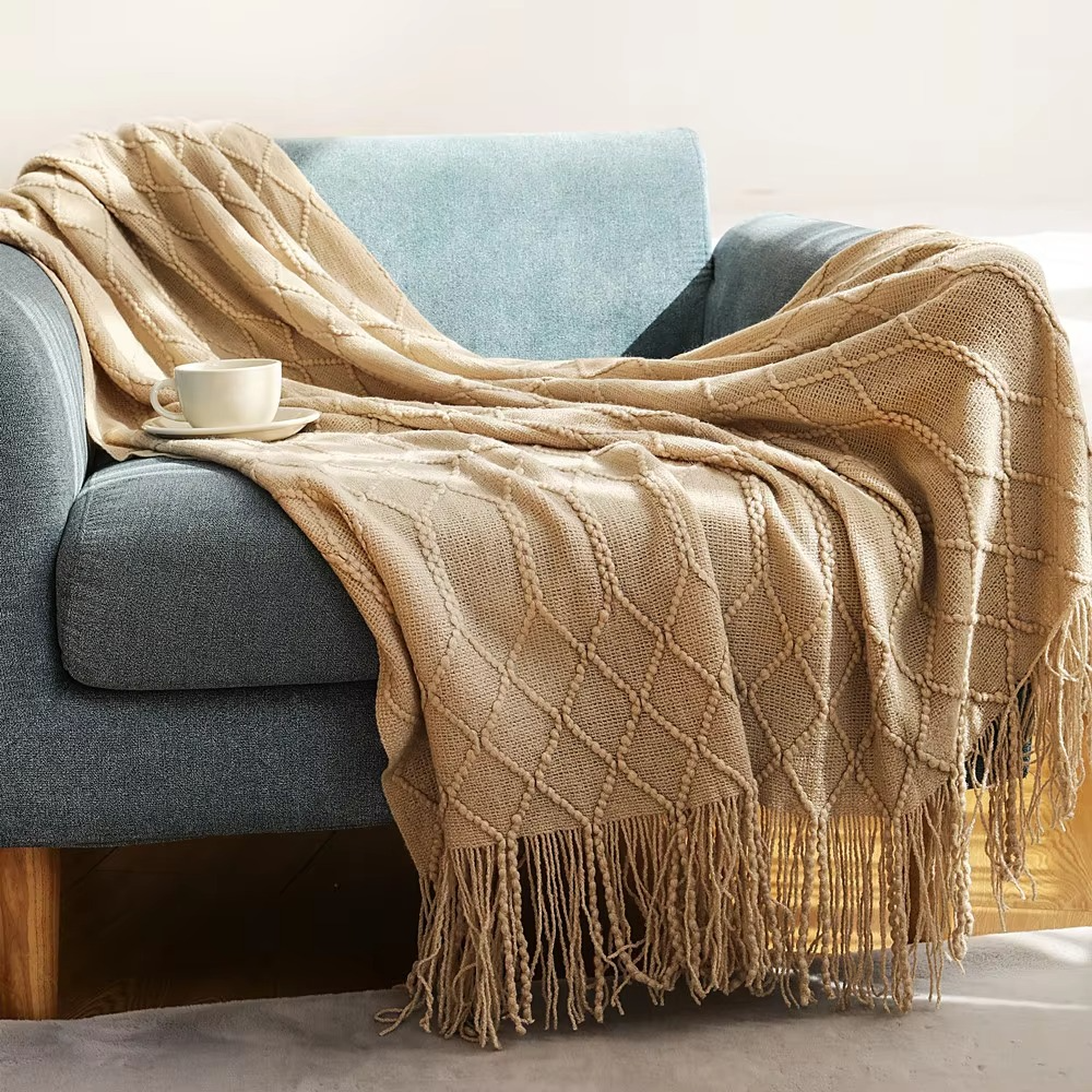 Ashlen Knit Throw Blanket – Soft Textured Acrylic Large Sofa Bed Couch Living Room Bedroom Decor