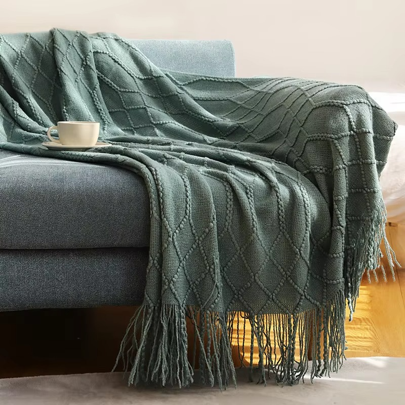 Ashlen Knit Throw Blanket – Soft Textured Acrylic Large Sofa Bed Couch Living Room Bedroom Decor