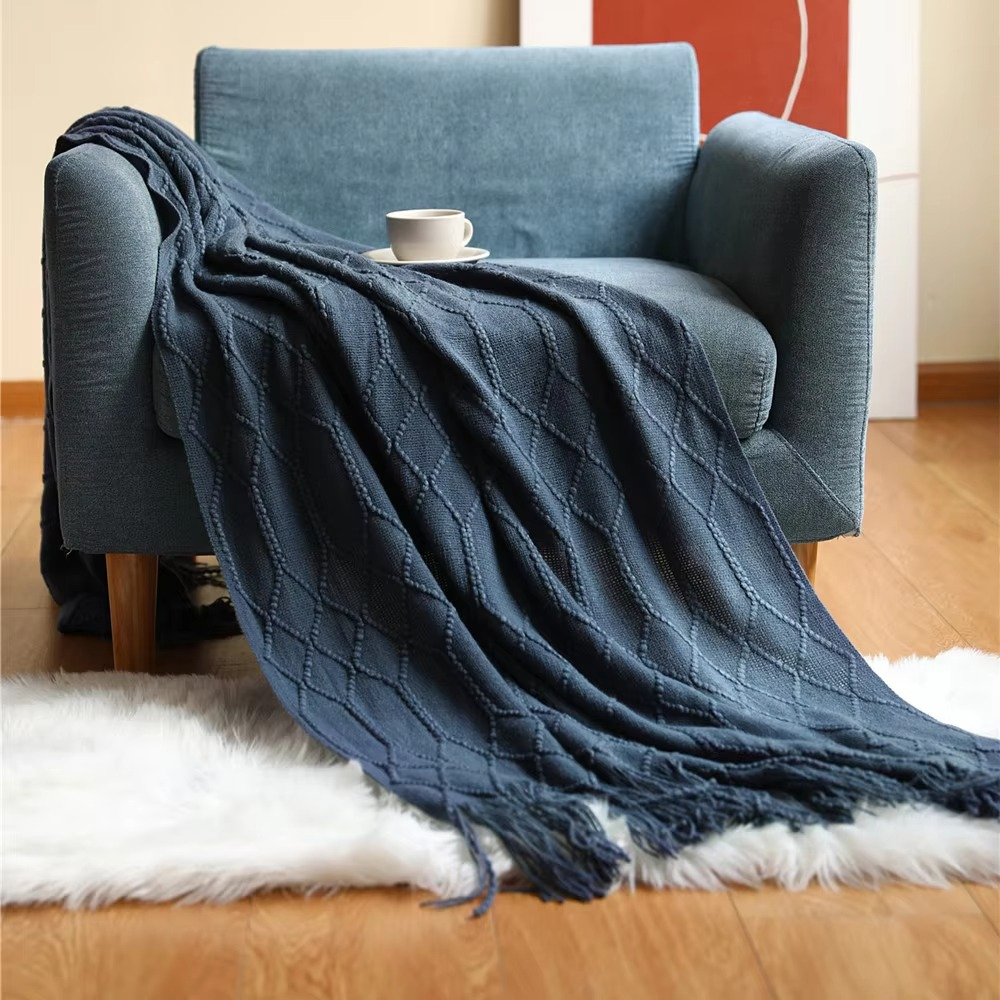 Ashlen Knit Throw Blanket – Soft Textured Acrylic Large Sofa Bed Couch Living Room Bedroom Decor