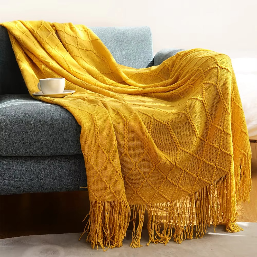 Ashlen Knit Throw Blanket – Soft Textured Acrylic Large Sofa Bed Couch Living Room Bedroom Decor