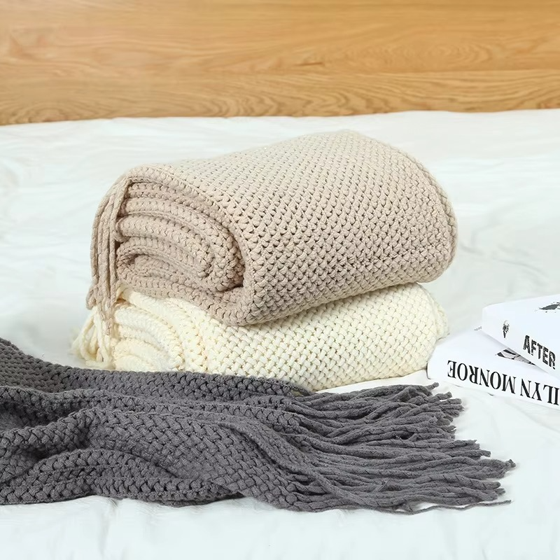 Ashlen Knit Throw Blanket – Soft Textured Acrylic Large Sofa Bed Couch Living Room Bedroom Decor