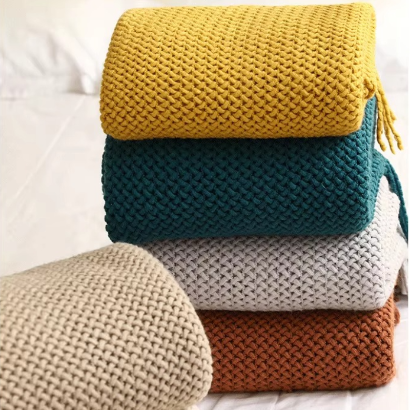 Ashlen Knit Throw Blanket – Soft Textured Acrylic Large Sofa Bed Couch Living Room Bedroom Decor