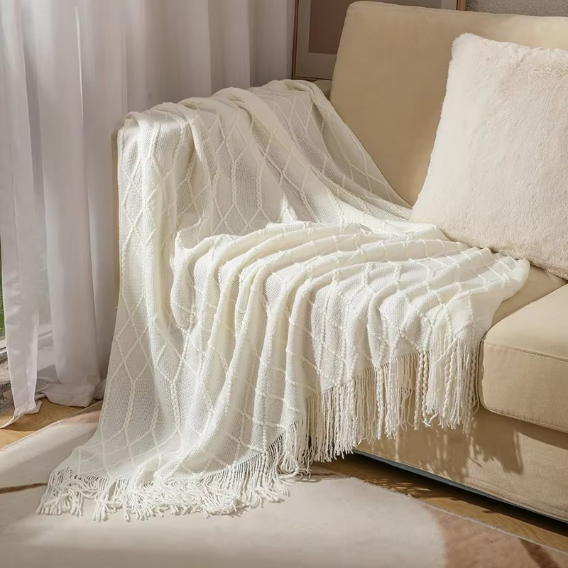 Ashlen Knit Throw Blanket – Soft Textured Acrylic Large Sofa Bed Couch Living Room Bedroom Decor