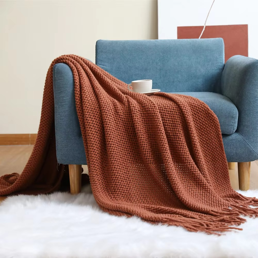 Ashlen Knit Throw Blanket – Soft Textured Acrylic Large Sofa Bed Couch Living Room Bedroom Decor