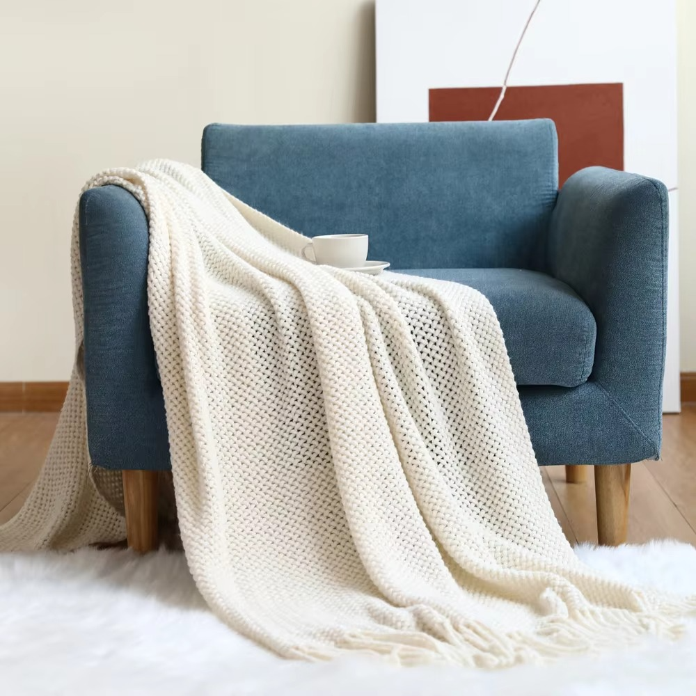 Ashlen Knit Throw Blanket – Soft Textured Acrylic Large Sofa Bed Couch Living Room Bedroom Decor