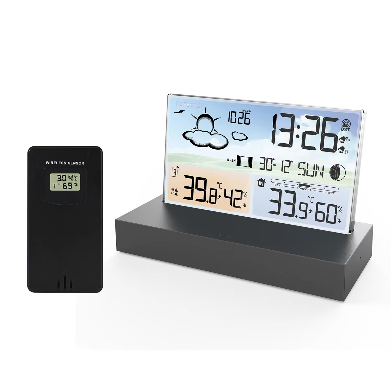 Skycast Weather Station Clock – Digital Temperature Humidity Display Wireless Outdoor Sensor Desktop