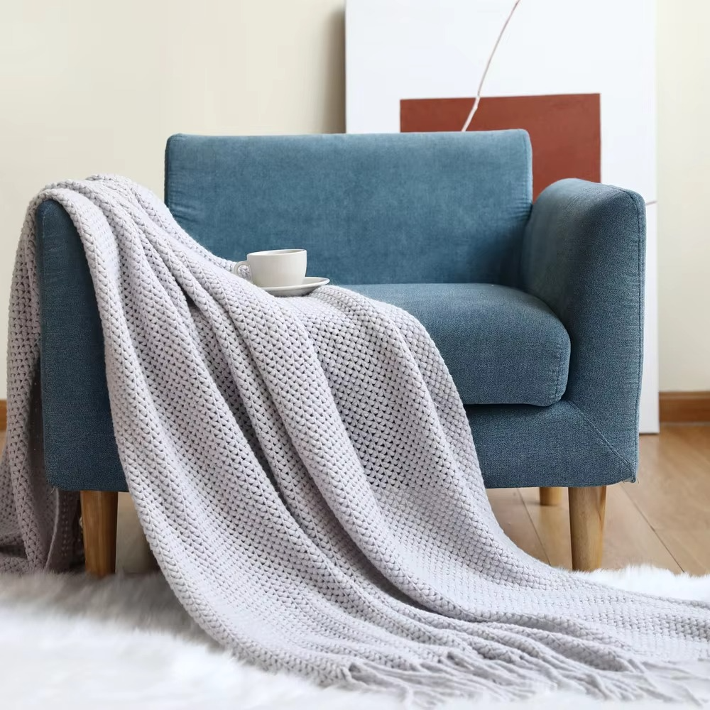 Ashlen Knit Throw Blanket – Soft Textured Acrylic Large Sofa Bed Couch Living Room Bedroom Decor