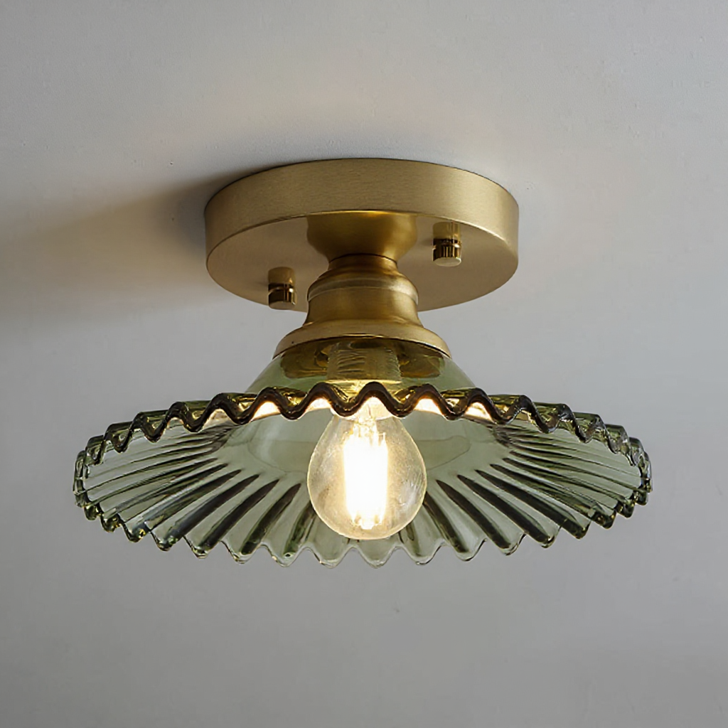 Petalo Ruffled Glass Semi-Flush Mount Light – Vintage Kitchen Hallway Ceiling Fixture