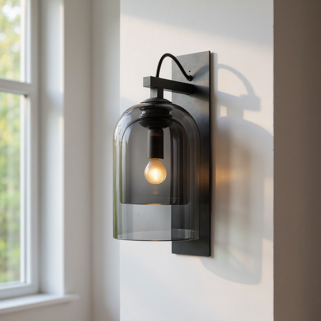 Solstice Smoked Glass Wall Sconce – Modern Black Industrial Bedroom Hallway Light Fixture