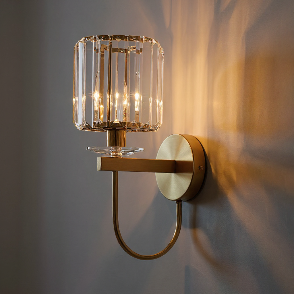 Glamora Crystal Prism Wall Sconce – Gold Brass Bedroom Bathroom Vanity Light Fixture