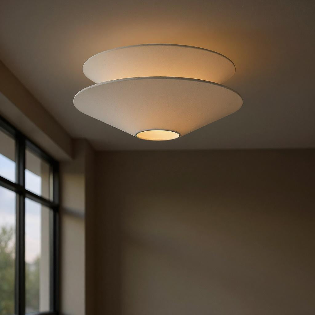 Dual Cone Flush Mount Ceiling Light – Fabric Layered Modern Fixture