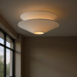 Dual Cone Flush Mount Ceiling Light – Fabric Layered Modern Fixture