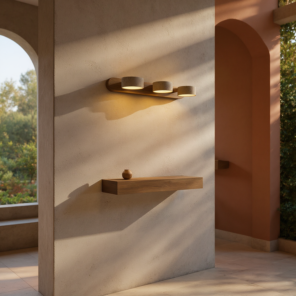 Travin Duo Wall Lamp – Travertine Wood LED Wall Lighting Fixture