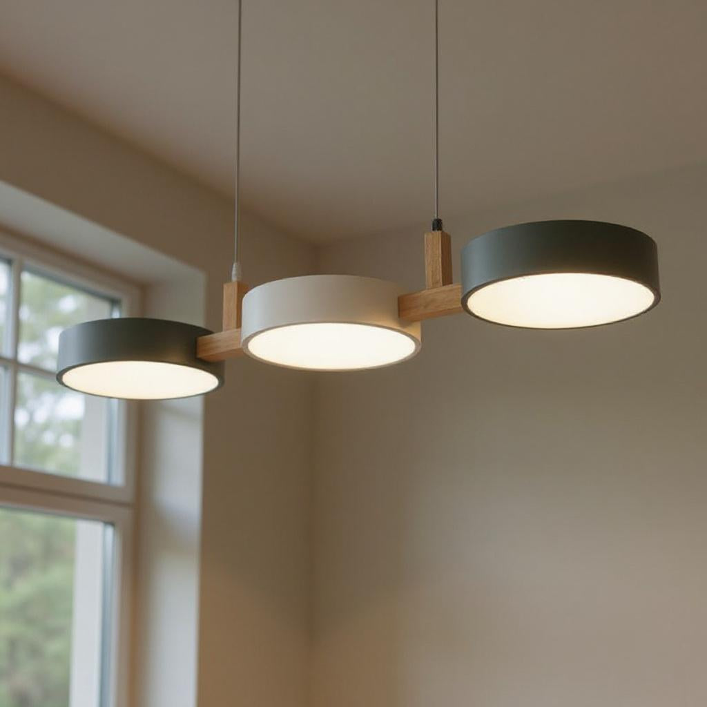 Wood Frame Triple Pendant Light – Modern LED Ceiling Fixture