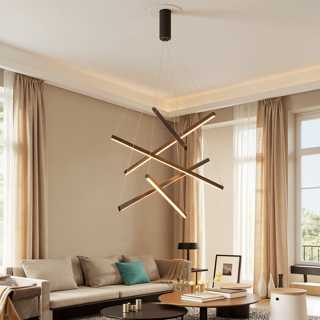 Crossline Linear Chandelier Lamp – LED Modern Geometric Suspended Ceiling Light