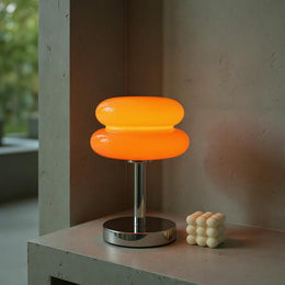 Retro Chrome Amber Glass Table Lamp – Modern Warm Glow Accent Light