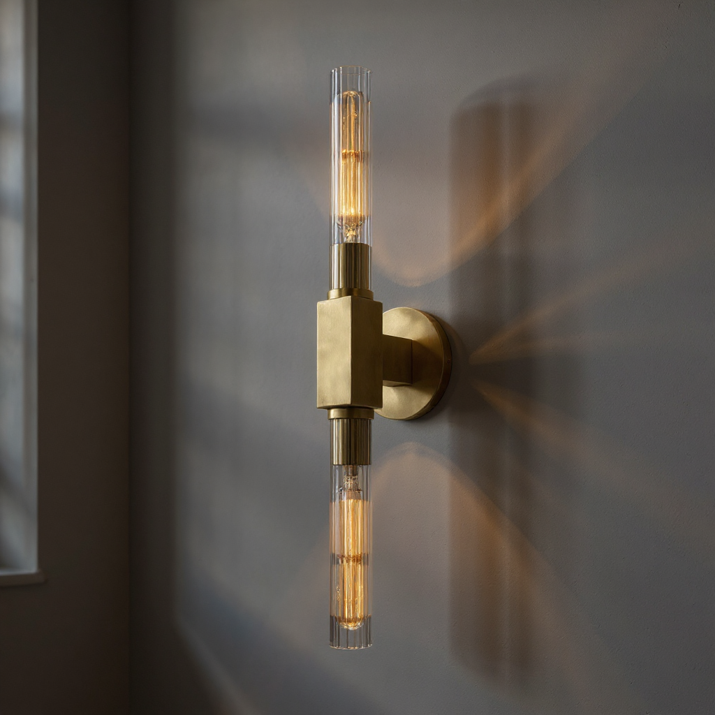 Canella Linear Wall Sconce – Brass Ribbed Glass Linear Wall Lighting Fixture