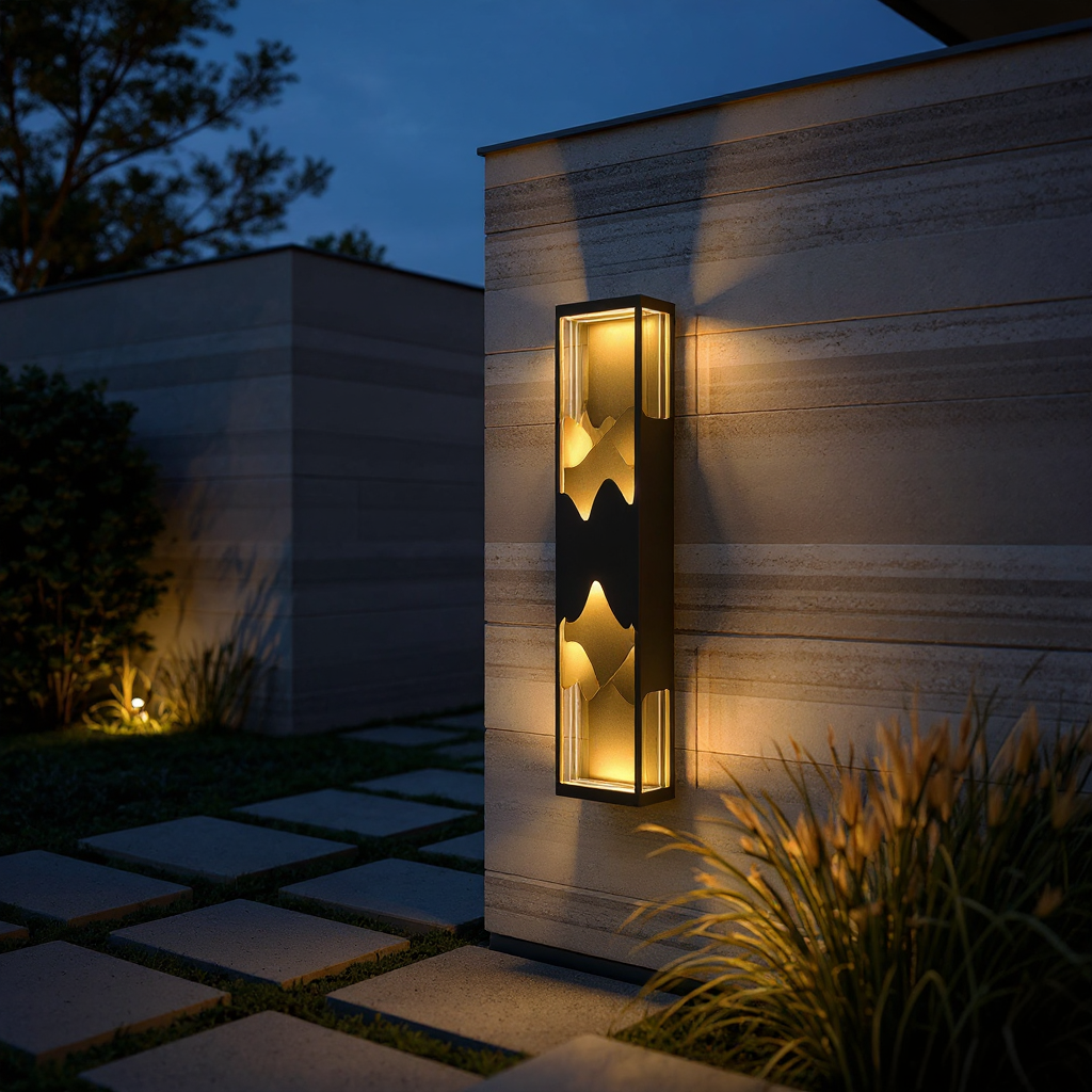 Modern Mountain Silhouette Outdoor Wall Lamp with Ambient LED Glow – Waterproof Architectural Exterior Light