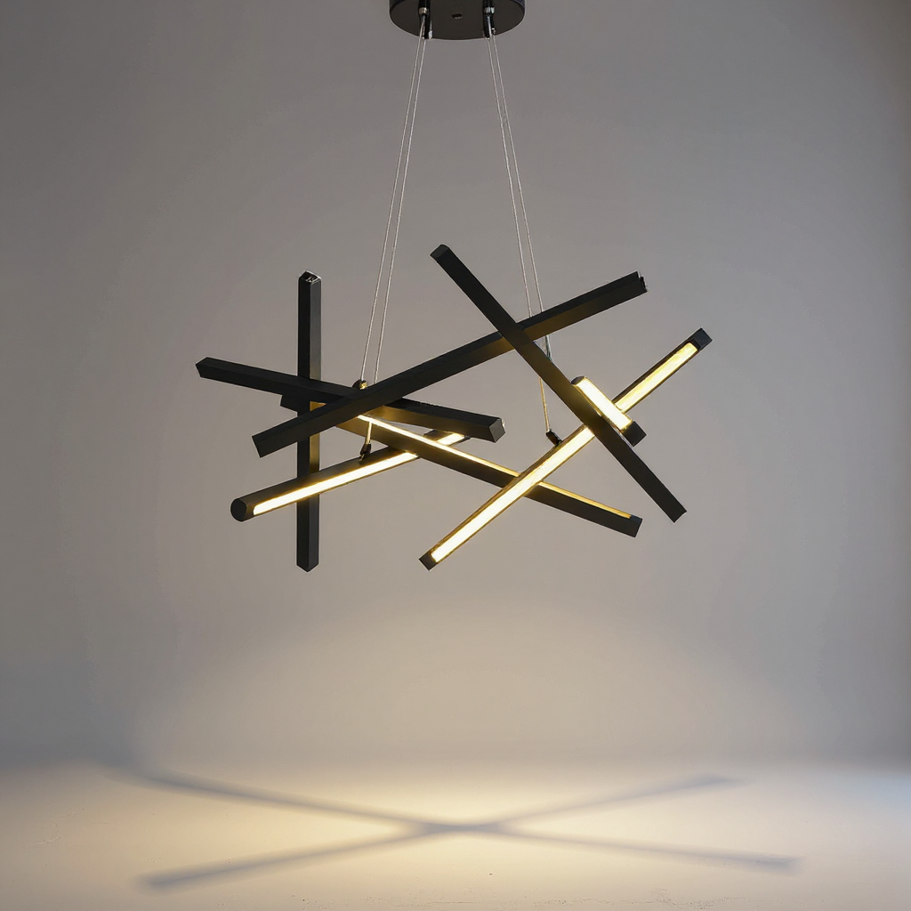Intersecting Linear LED Chandelier – Modern Starburst Dining Room Living Room Pendant