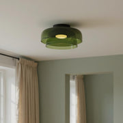 Layered Glass Flush Mount Ceiling Light – Modern Green Dome Fixture