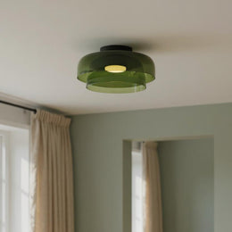 Layered Glass Flush Mount Ceiling Light – Modern Green Dome Fixture