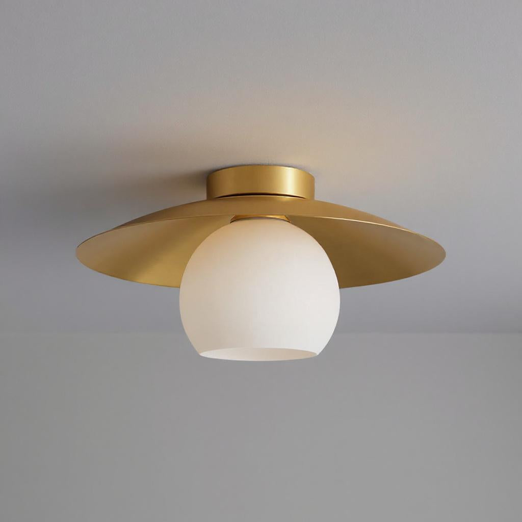 Brass Dome Flush Mount Ceiling Light – Modern Frosted Glass Fixture