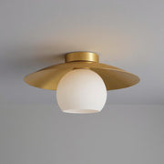 Brass Dome Flush Mount Ceiling Light – Modern Frosted Glass Fixture