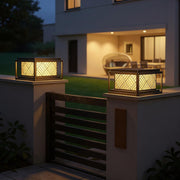 Herringbone Frosted Glass Solar Post Cap Lights – Waterproof LED Outdoor Pillar Lamps