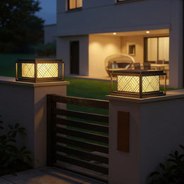 Herringbone Frosted Glass Solar Post Cap Lights – Waterproof LED Outdoor Pillar Lamps