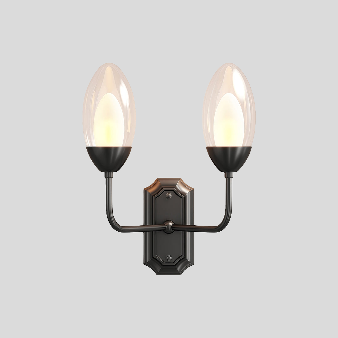 Elysia Twin Glass Wall Lamp – Dual Arm Architectural Interior Wall Lighting Fixture