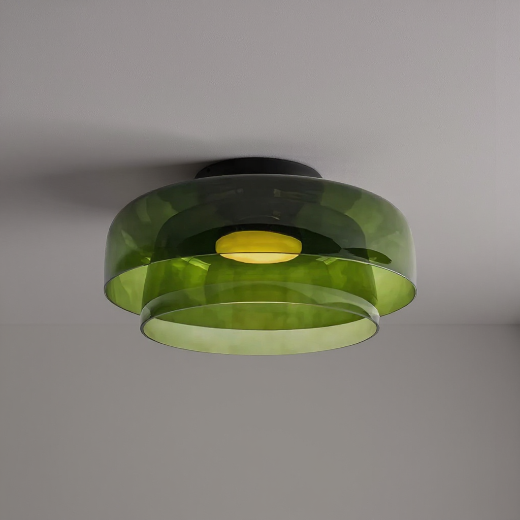 Layered Glass Flush Mount Ceiling Light – Modern Green Dome Fixture