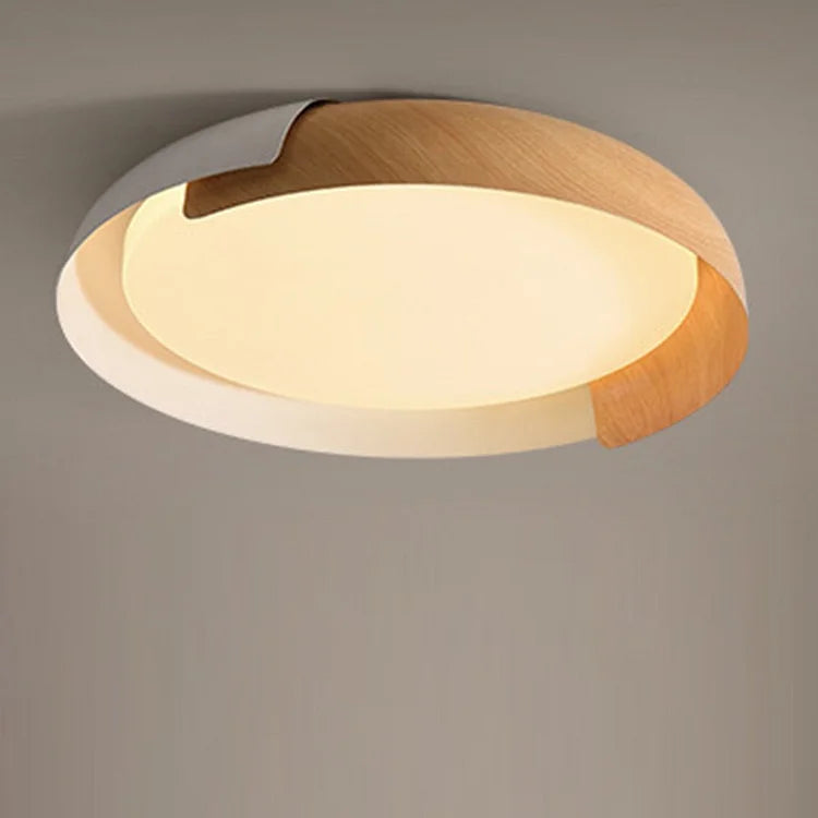 Solara Round Wood Accent LED Ceiling Light – Modern Flush Mount Bedroom Living Room Fixture