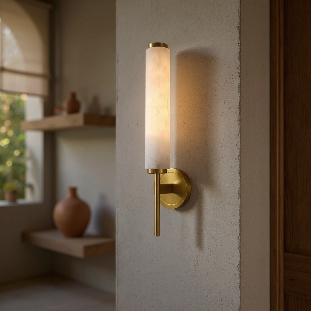 Briona Disc Wall Sconce – Brass Opaque Glass Wall Lighting Fixture
