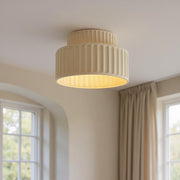Modern Fluted Ceramic Semi-Flush Ceiling Light – Tiered Drum Fixture