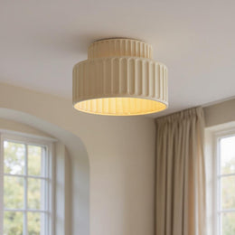 Modern Fluted Ceramic Semi-Flush Ceiling Light – Tiered Drum Fixture