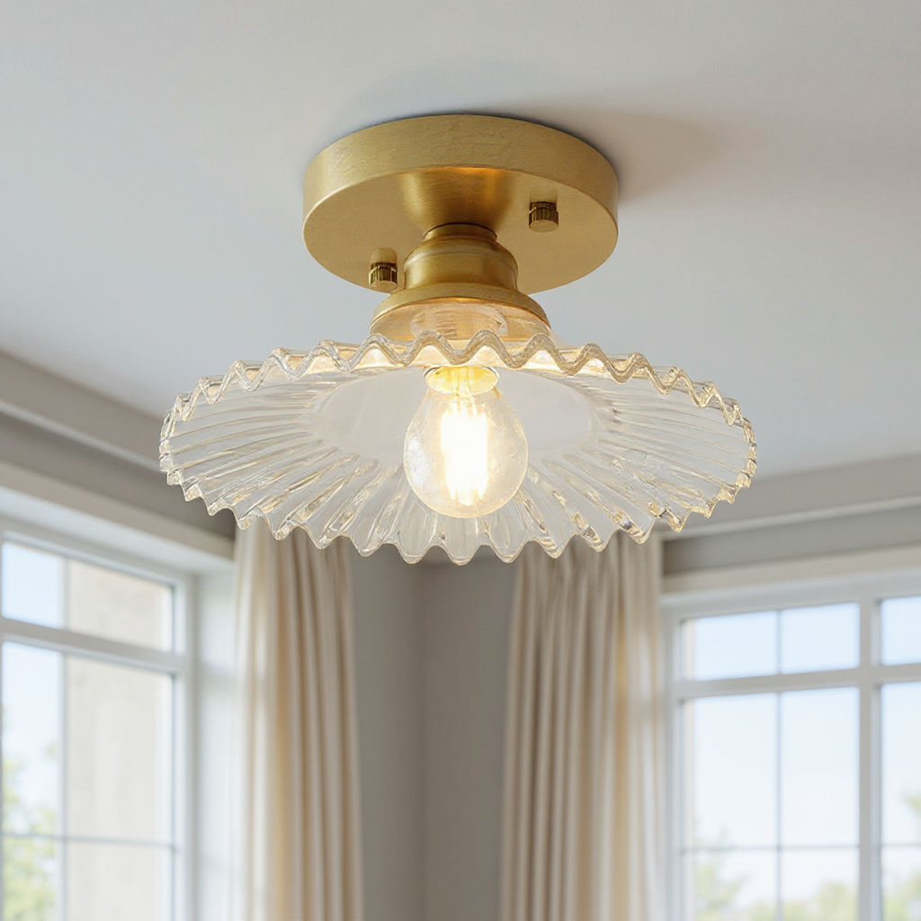 Petalo Ruffled Glass Semi-Flush Mount Light – Vintage Kitchen Hallway Ceiling Fixture