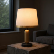 Brushed Brass Table Lamp – Modern Bedside Light with Fabric Shade