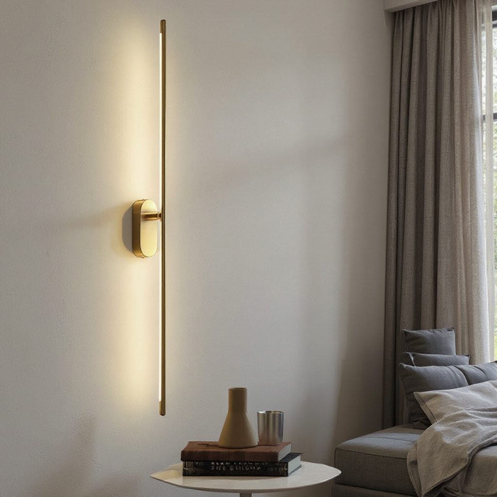 Linea Vertical Glow Wall Lamp - Modern Brass LED Bedroom Hallway Wall Light Fixture