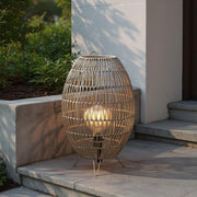 Woven Rattan Mesh Floor Lantern Lamp  – Waterproof LED Outdoor Patio Lamp