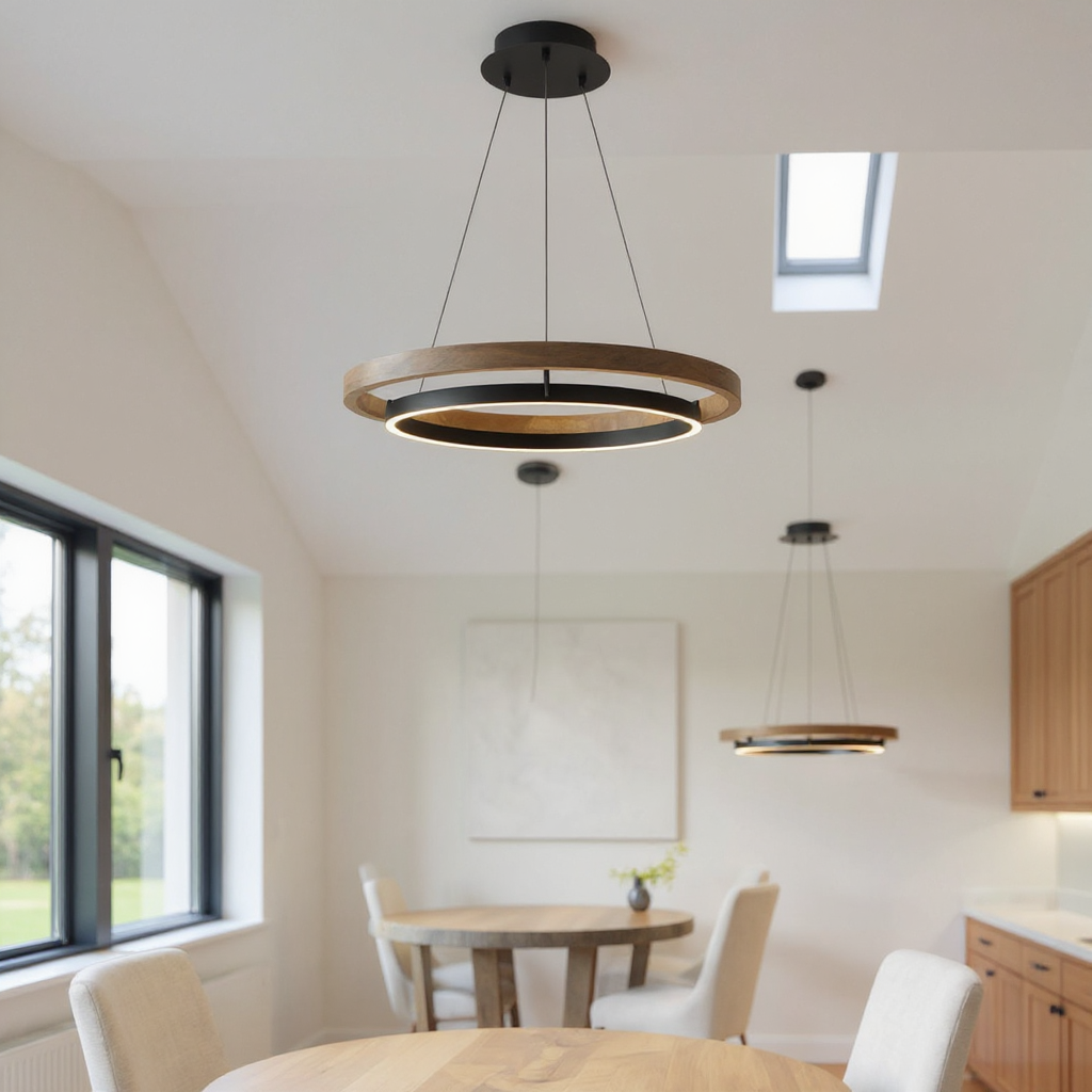 Oakring Halo Chandelier – Weathered Wood LED Ring Ceiling Lighting Fixture
