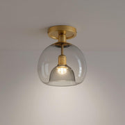 Brushed Brass Semi-Flush Ceiling Light with Smoked Glass Globe