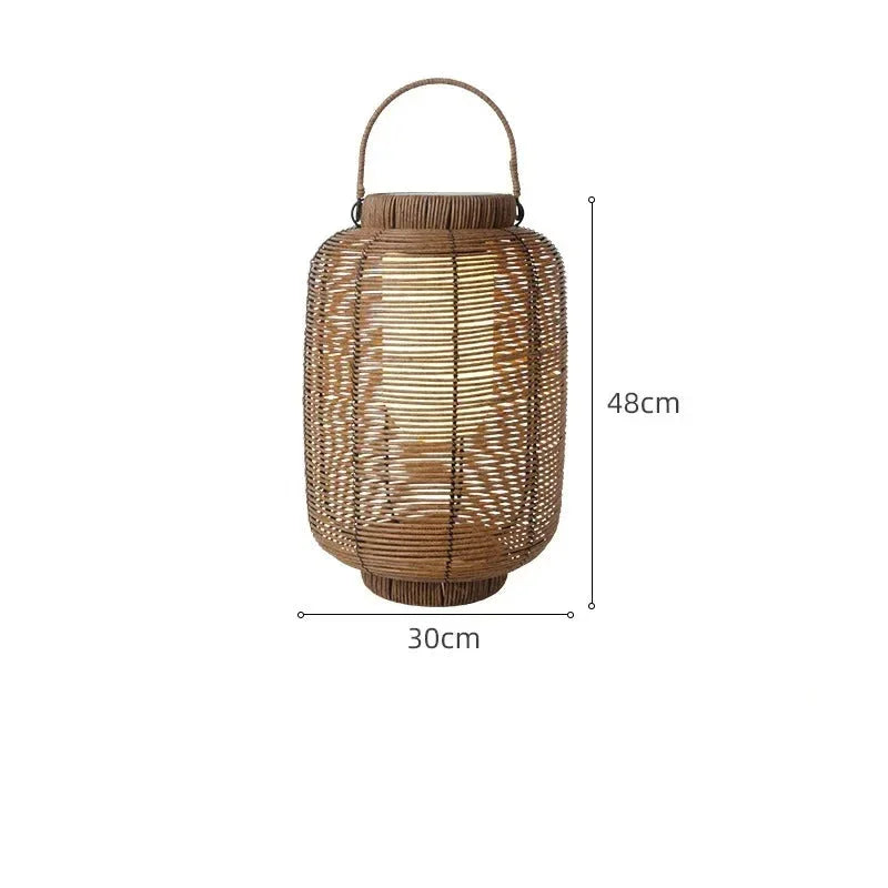 Rivven Woven Lantern – Decorative Metal Rattan Floor Table Lamp Candle Holder LED Lighting
