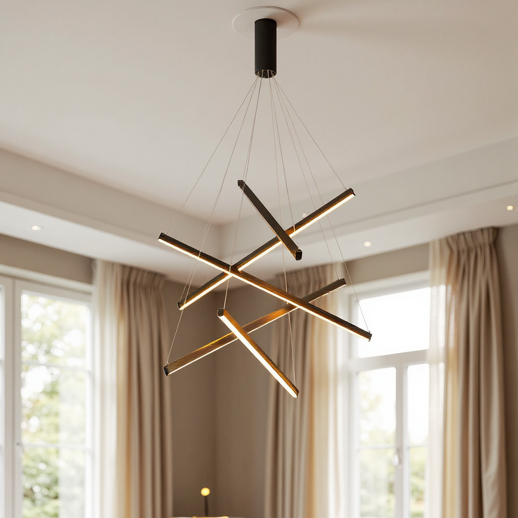 Crossline Linear Chandelier Lamp – LED Modern Geometric Suspended Ceiling Light