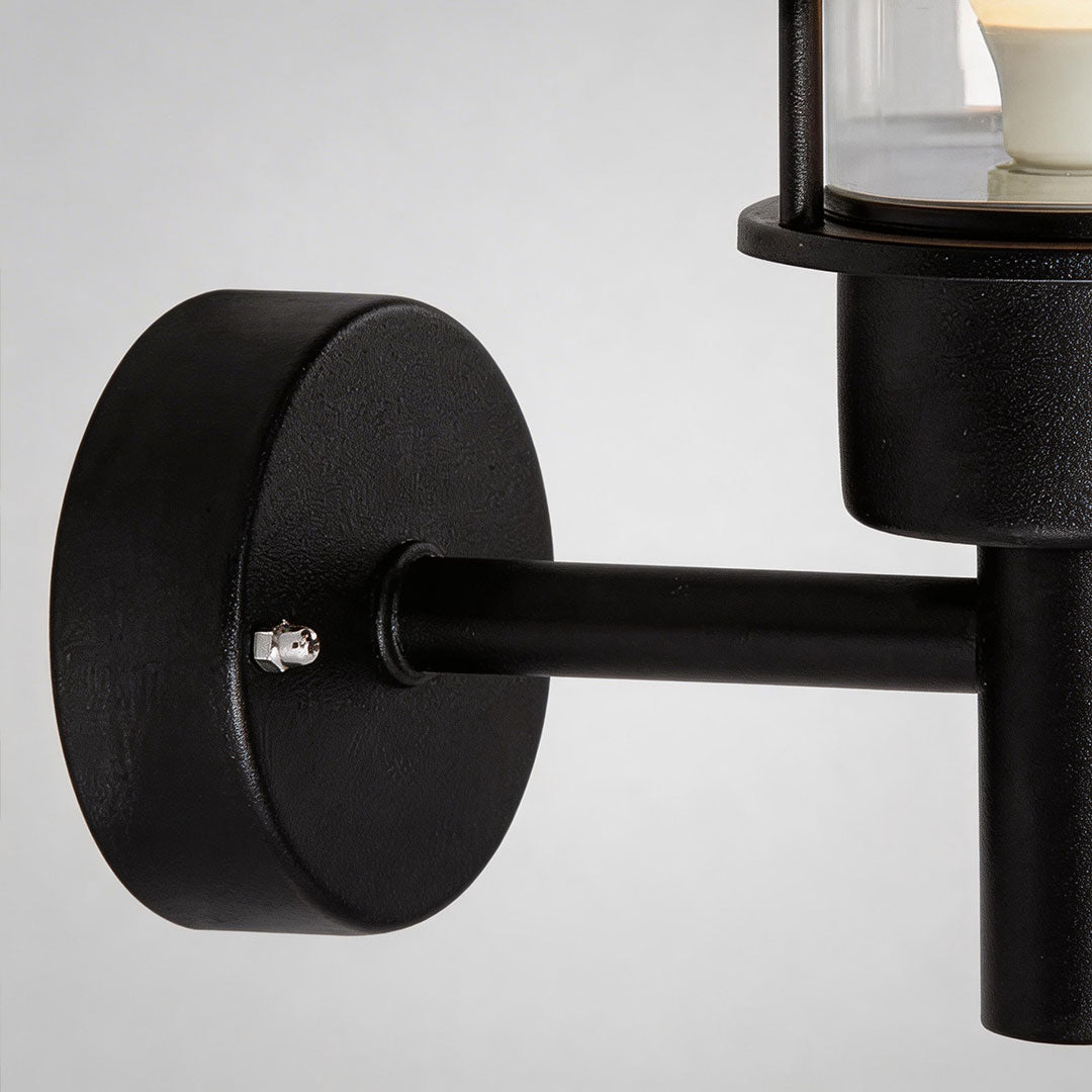 Nordvik Tiered Wall Sconce – Outdoor Black Metal Clear Glass Decorative Lighting Patio Entryway