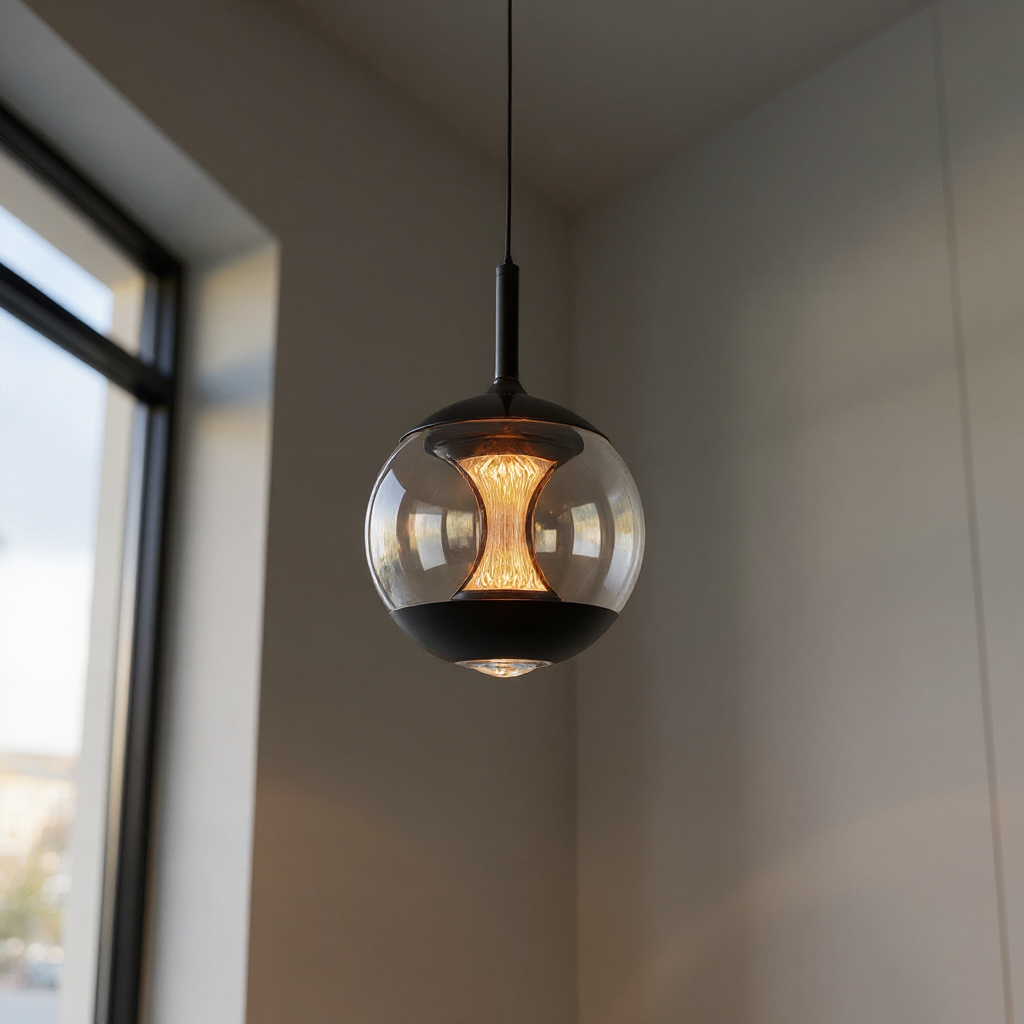 Orbital Glass Globe Pendant Light – Modern Black Kitchen Island Dining Room Hanging Fixture