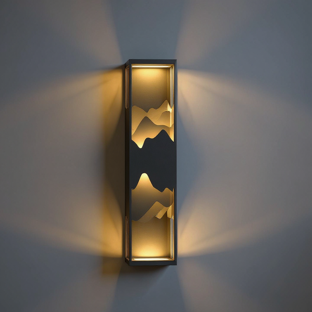 Modern Mountain Silhouette Outdoor Wall Lamp with Ambient LED Glow – Waterproof Architectural Exterior Light