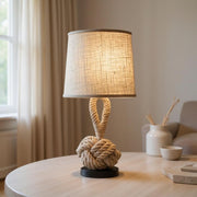 Rope Knot Table Lamp – Rustic Fabric Shade Coastal Accent Light