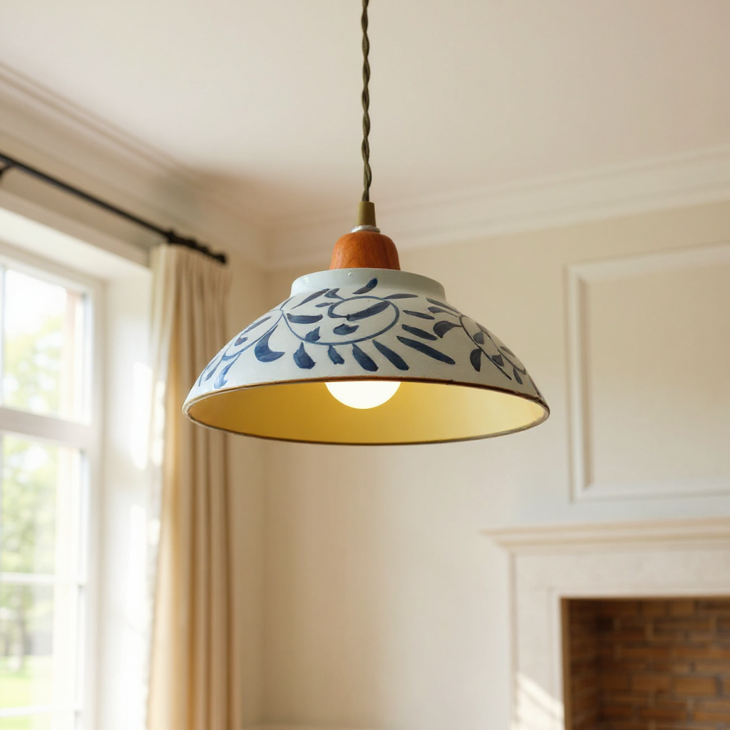Arden Hand-Painted Ceramic Pendant - Blue Pattern Hanging Ceiling Light